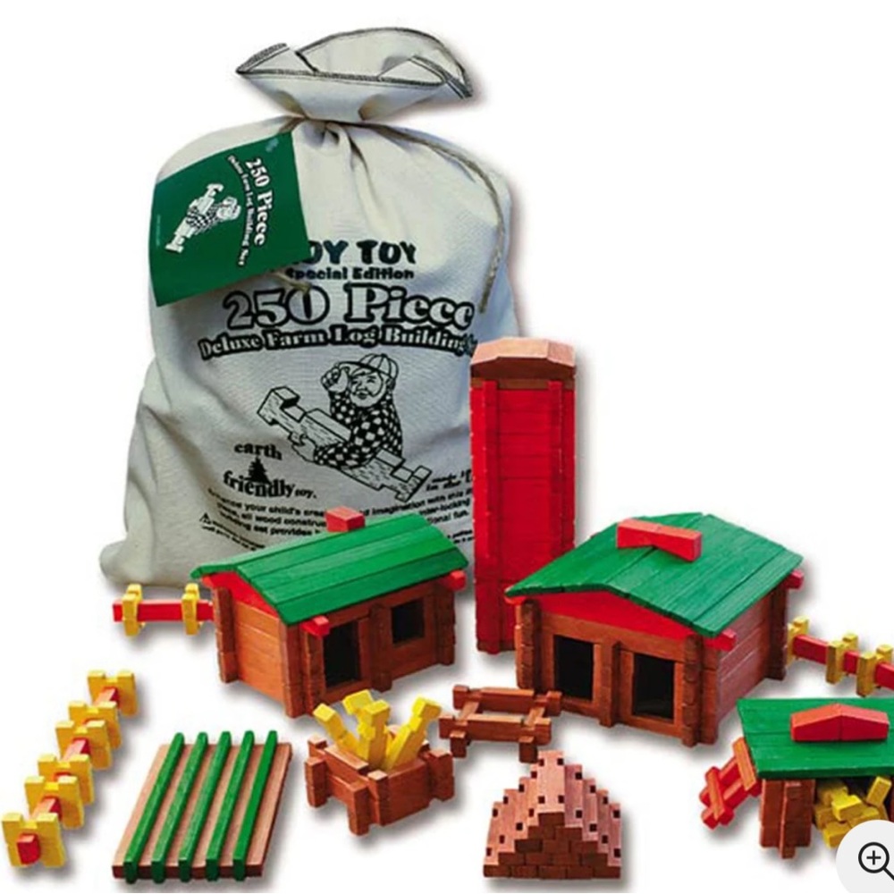 Deluxe Farm Log Building Set 250 Pieces Red and Green USA